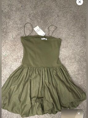 Zara Olive Green Spaghetti-Strap Mini Dress